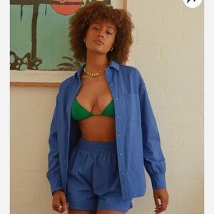 PEPPERMAYO- Daydreams Button Up Shirt & Shorts Matching Set in Capri Blue